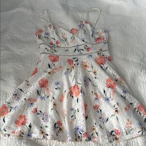 Trixxi Floral Lace Kids Dress in White and Pink